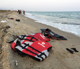 life vest beach refugees Greece